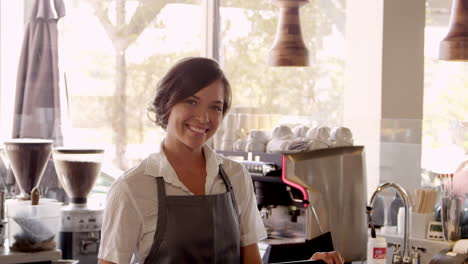 portrait female employee in coffee shop shot on r3d