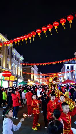 chinese new year celebration with fireworks and dragon dance