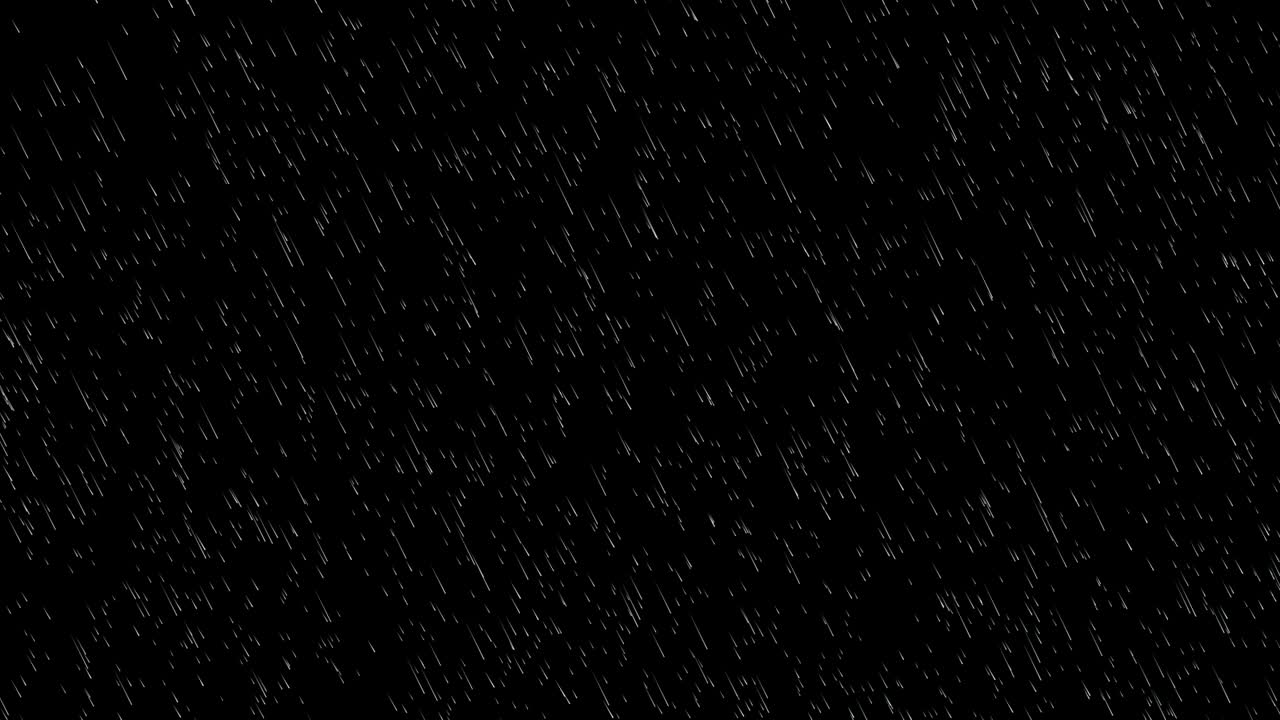 Raindrops begin to fall diagonally filling the screen on a black background, the animation can be used as an alpha channel. 3d animation