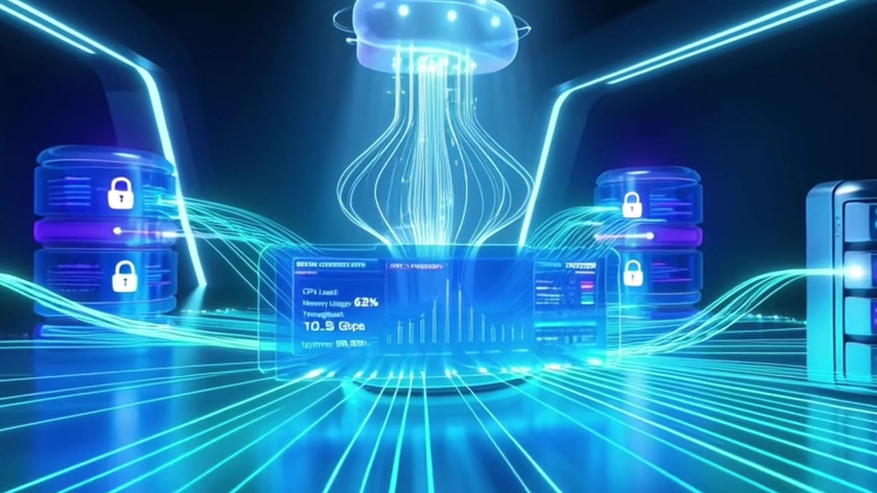 Digital Cloud Computing Infrastructure with Data Flow and Server Racks