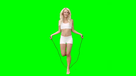 blonde skipping over a rope