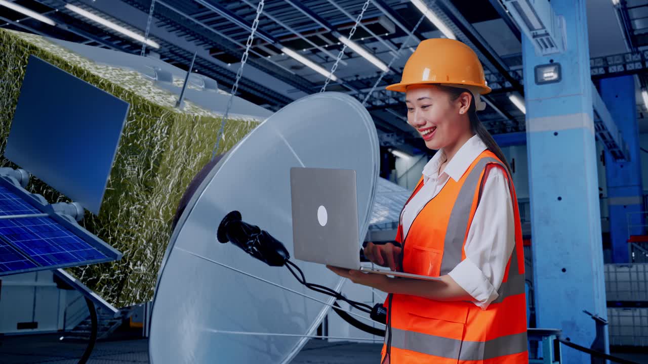 위성 기술에 종사하는 여성 엔지니어