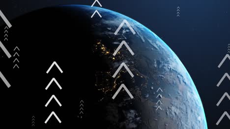 animation of lopping up arrows over rotating globe against abstract background