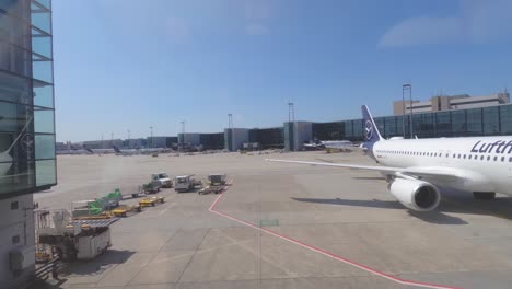 time lapse frankfurt airport, movement of aircraft and operator vehicles