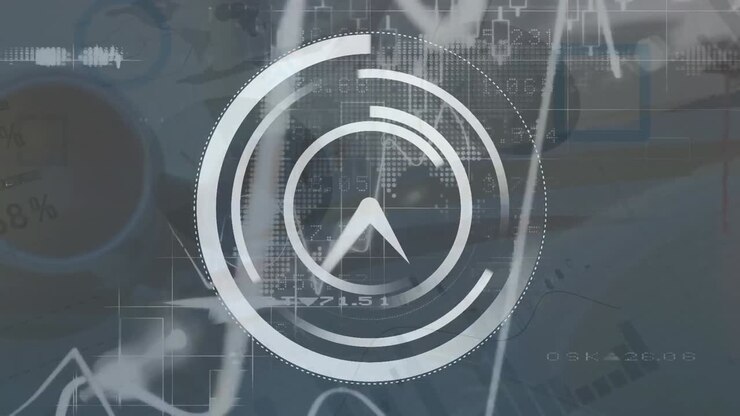 Animation of moving clock over data processing on white background