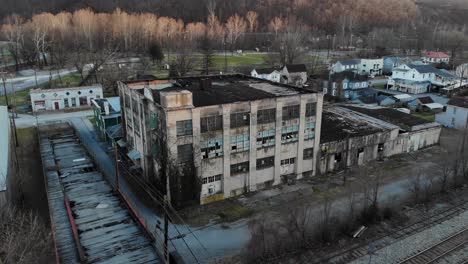 Aerial-paralax-drone-shot-of-abandoned-building