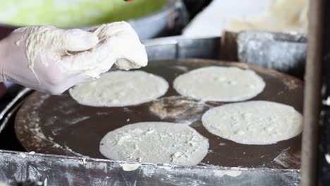 preparing and cooking crepes on a hot griddle