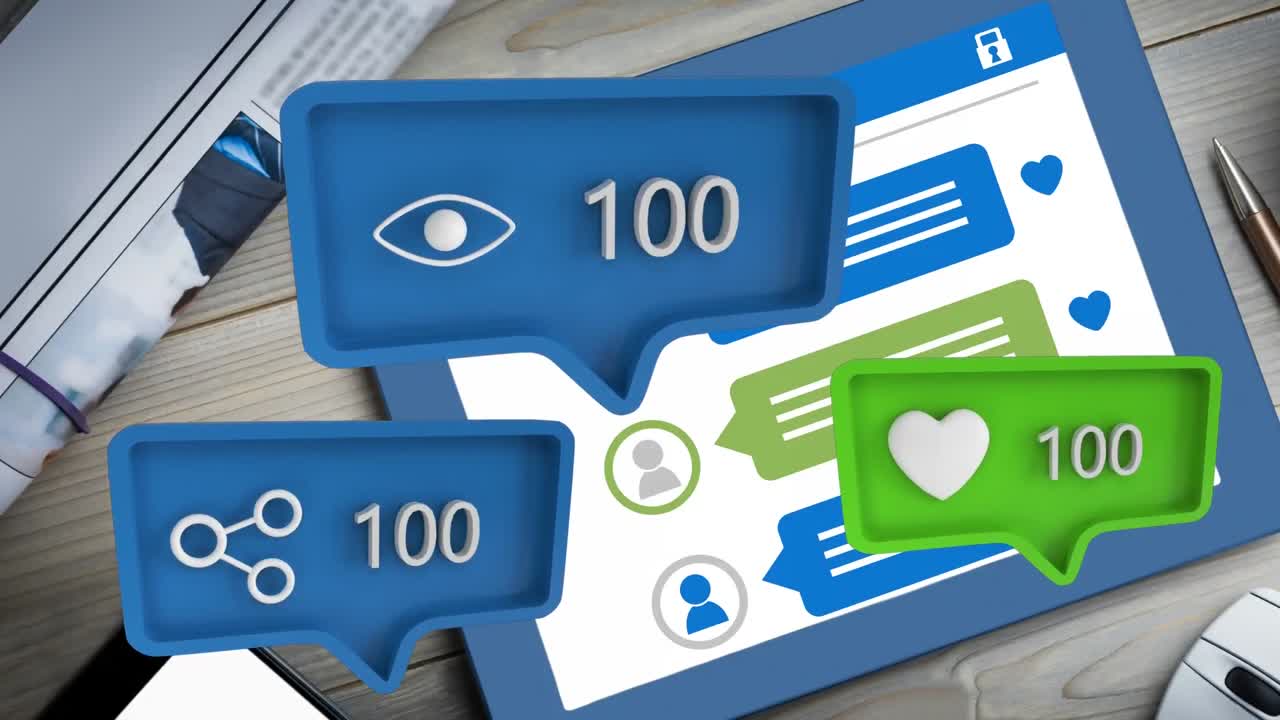 tableta y diferentes iconos para los iconos sociales