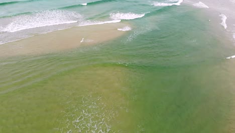 Drone,-aerial-views-of-Noosa-beach,-Sunshine-Coast,-Australia