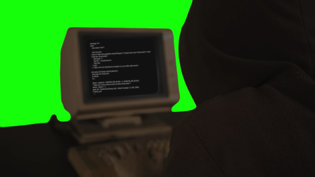 Back view of a hacker stealing information on studio