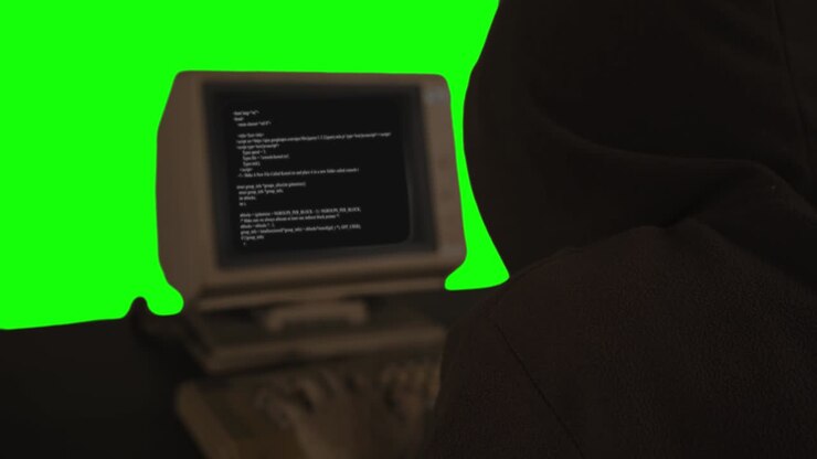 Hacker di spalle che ruba informazioni in studio