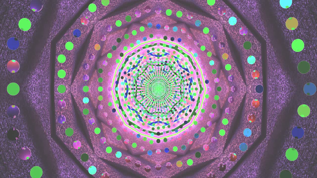 This dynamic visual experience features a vibrant tunnel loop characterized by colorful patterns and shapes that flow continuously and create an engaging atmosphere