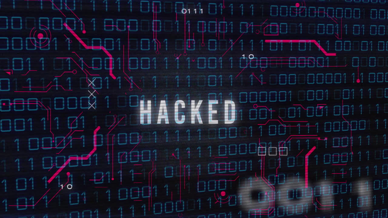 código binario con animación de texto hackeado sobre fondo oscuro