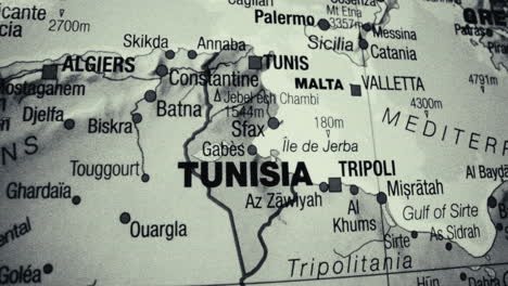 black and white map of tunisia and surrounding countries