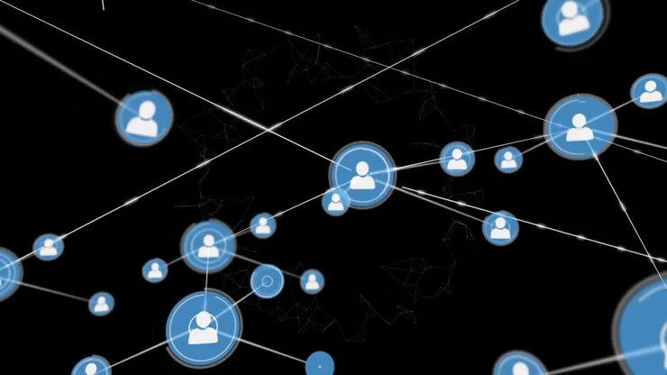 Animazione di reti di connessioni con icone su sfondo nero