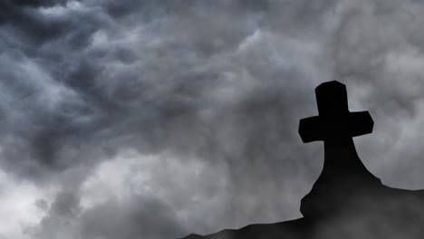 silhouette of stone cross with lightning strike background, ultra hd