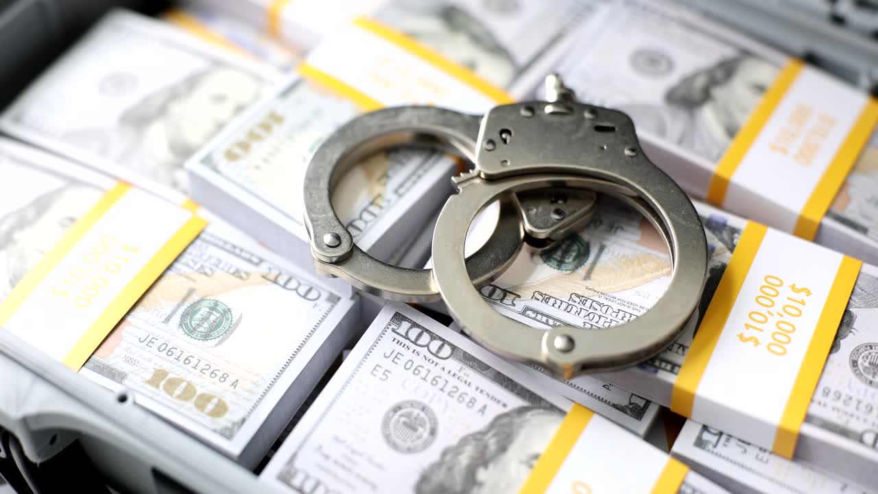 Handcuffs on a Suitcase Full of Money