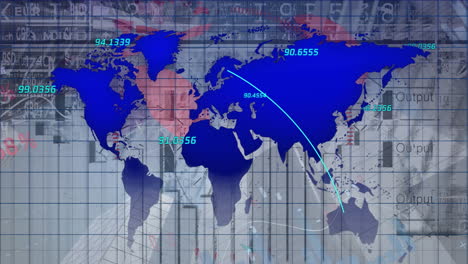 animación del mapa con números sobre el tablero de negociación, gráficos contra un fondo abstracto