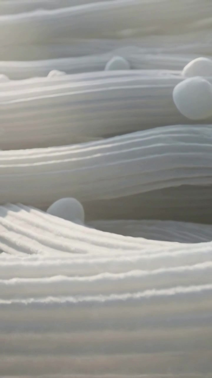 Vertical video: Sliding camera revealing white ribs in studio showing small spheres
