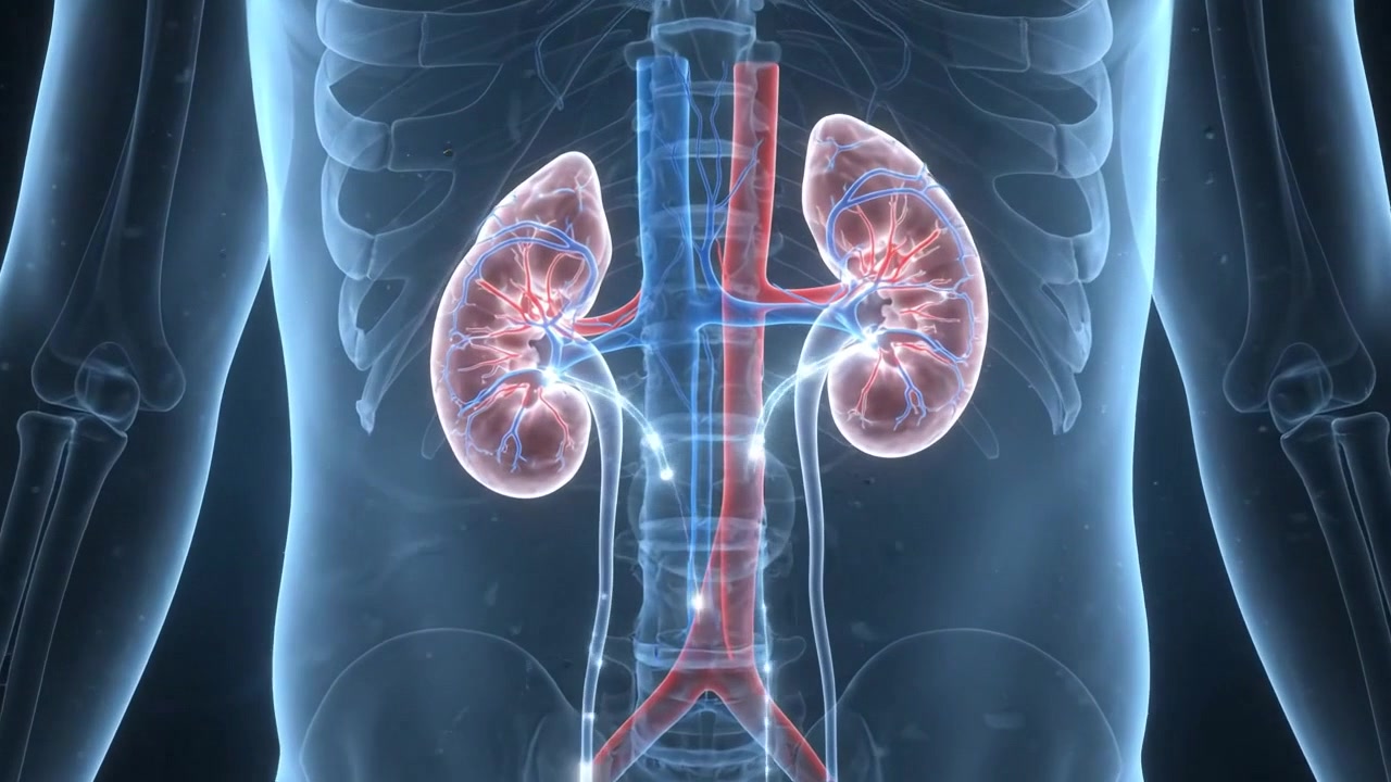 Blue Digital Holographic Scan of Human Kidneys System