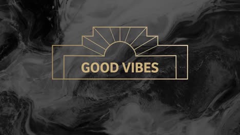 Animation-of-good-vibes-text-over-liquid-on-black-background