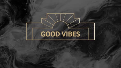 animatie van goede vibes tekst over vloeistof op zwarte achtergrond