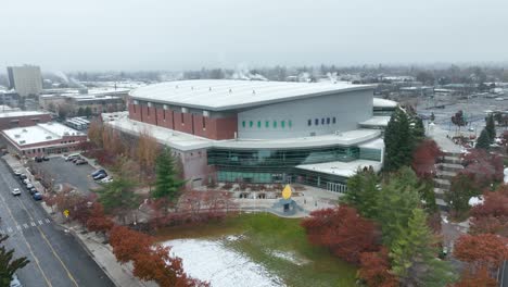 wide shot of spokane arena, home to hockey games and concerts in eastern washington