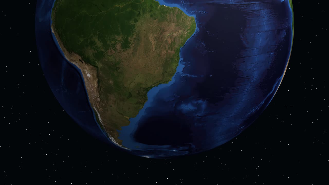 A rotating Earth zooms into South America, highlighting Mendoza, Argentina with a data infographic