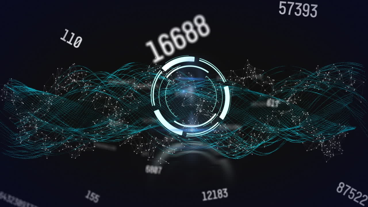 블랙 스페이스에 있는 숫자와 파동에 대한 처리 원의 애니메이션