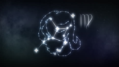 animation of virgo sign with stars on black background