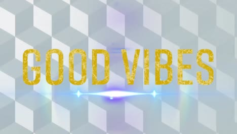 Animation-of-good-vibes-text-over-shapes-on-grey-background