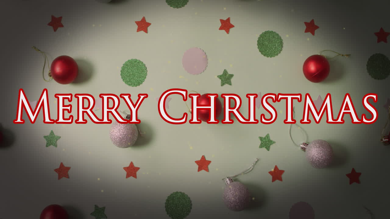 animación de feliz navidad sobre fondo gris con bolas