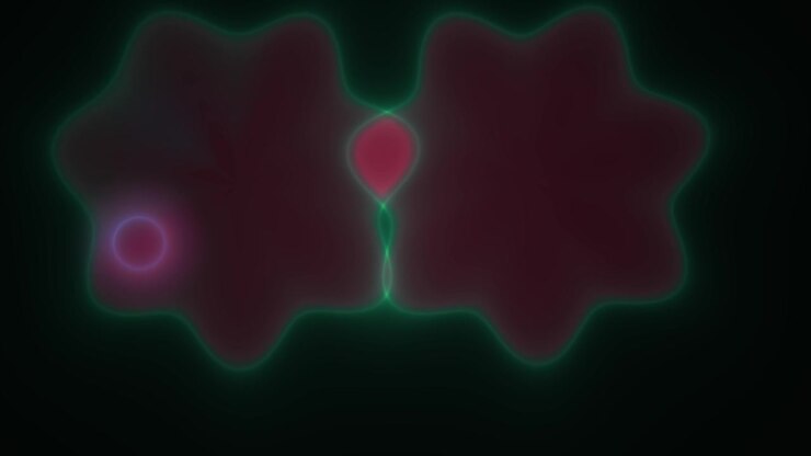 Red and Green Abstract Fluid Shapes with Glowing Neon Outline