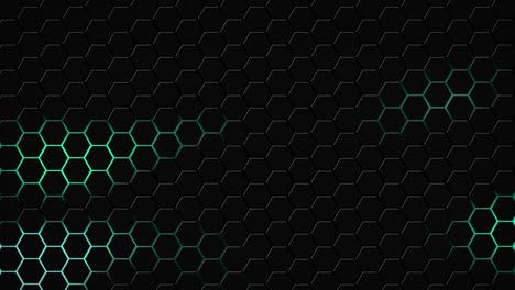 Dark-hexagon-geometry-glowing-tiles-3D-animation-neon-LED-luminance-light-shapes-cyber-digital-pattern-technology-background-color-dark-teal-aqua