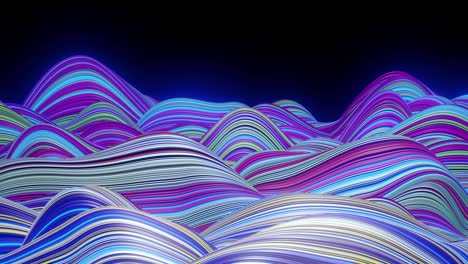 hermoso fondo abstracto de ondas en la superficie, gradientes de color, líneas extrudidas como superficie de tela a rayas con pliegues o ondas en líquido. bucle 4k. líneas de brillo. 1