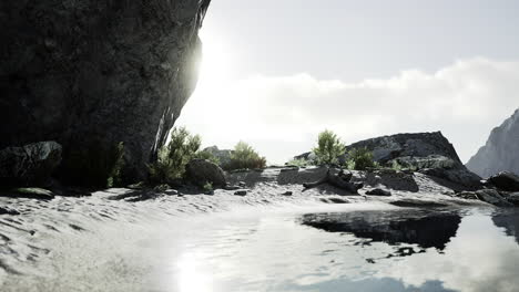 serene mountain beach scene