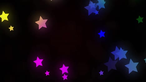 Animation-of-colorful-stars-shining-on-black-background
