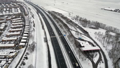 aerial view snow landscape and highway a1 at amersfoort, the netherlands