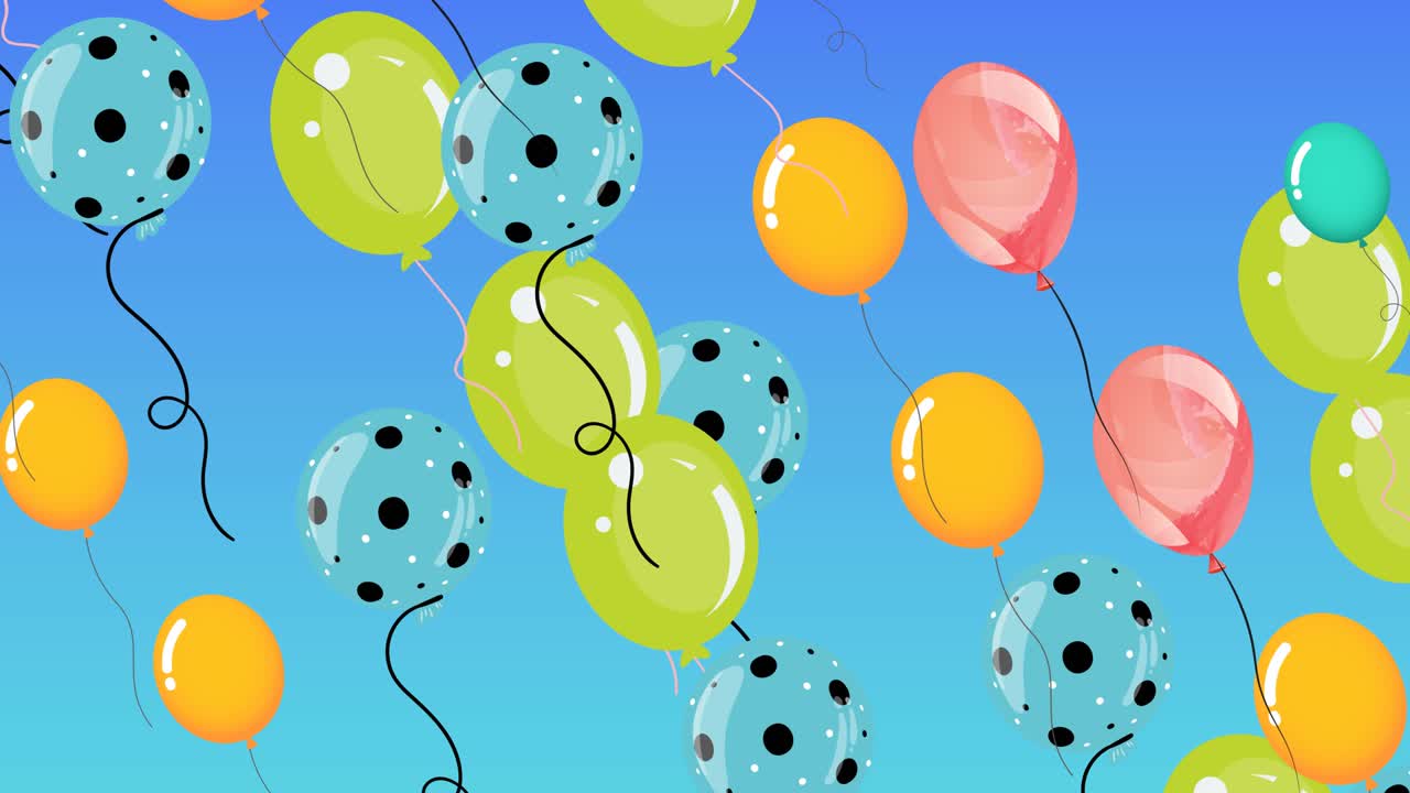 animación de globos de colores que vuelan sobre un fondo azul