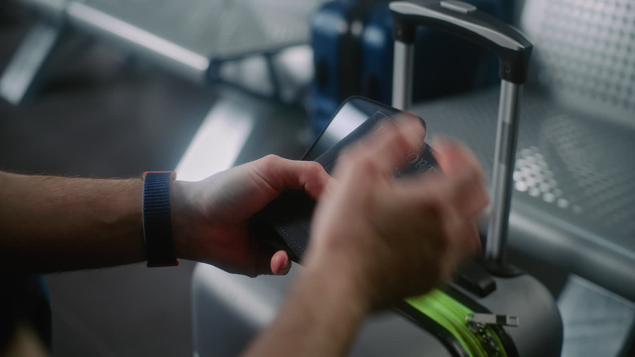 Person holding passport at airport or train station
