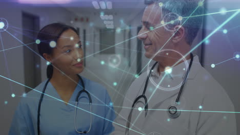 animation of network of connections over diverse female and male doctors