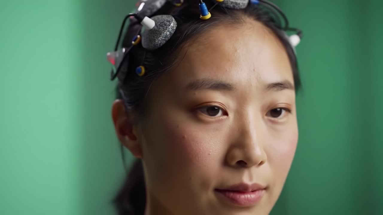 A Captivating Transformation: Exploring the Art of Hair Styling and Makeup Application through Intimate Close-Ups of a Subject with Hair Rollers