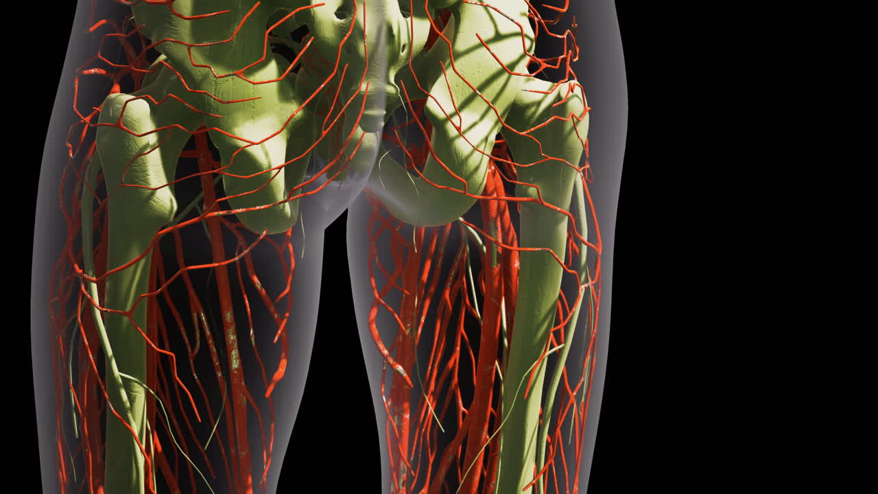 Detailed anatomy of blood vessels showing veins and arteries in lower limbs