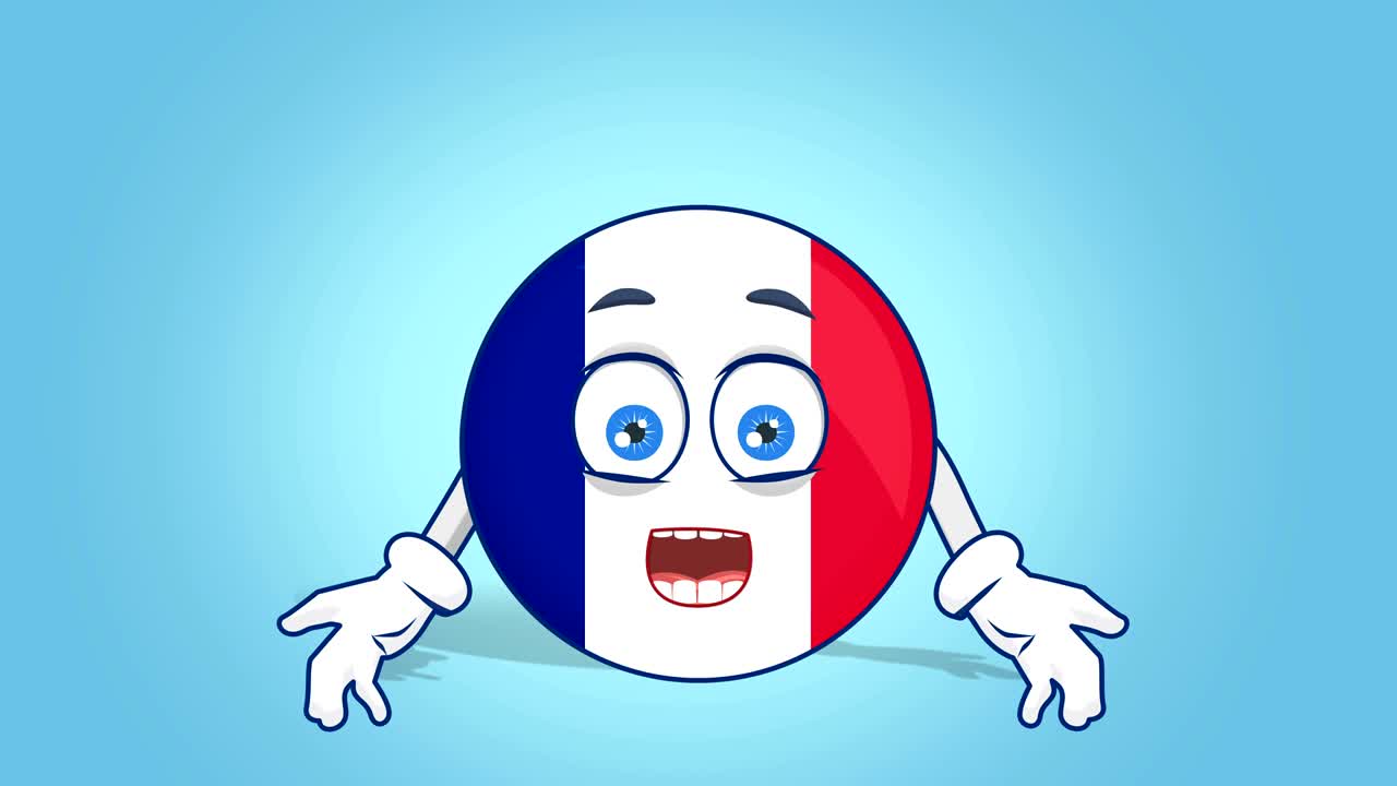 icono de dibujos animados bandera de francia sorprendido con la animación de la cara con alfa mate