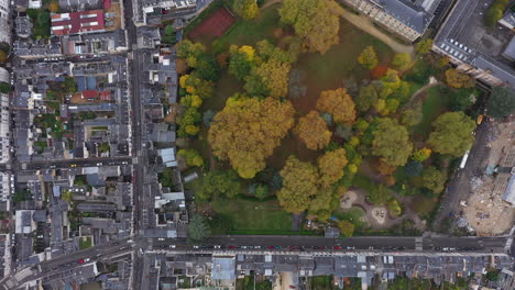 Aerial-vertical-shot-over-a-park-in-le-Mans-city-center-France-Sarthe