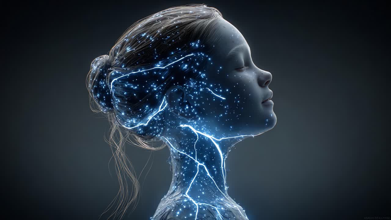 A Portrait of Ethereal Beauty: A Girl's Profile Illuminated by a Celestial Network of Light and Energy, Forming a Stunning Display of Artistic Innovation