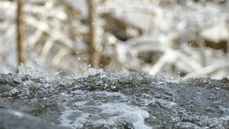 clean water flowing in a mountain river surface, blurred vegetation background, niagara escarpment in hamilton