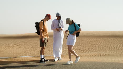 three travelers in the desert