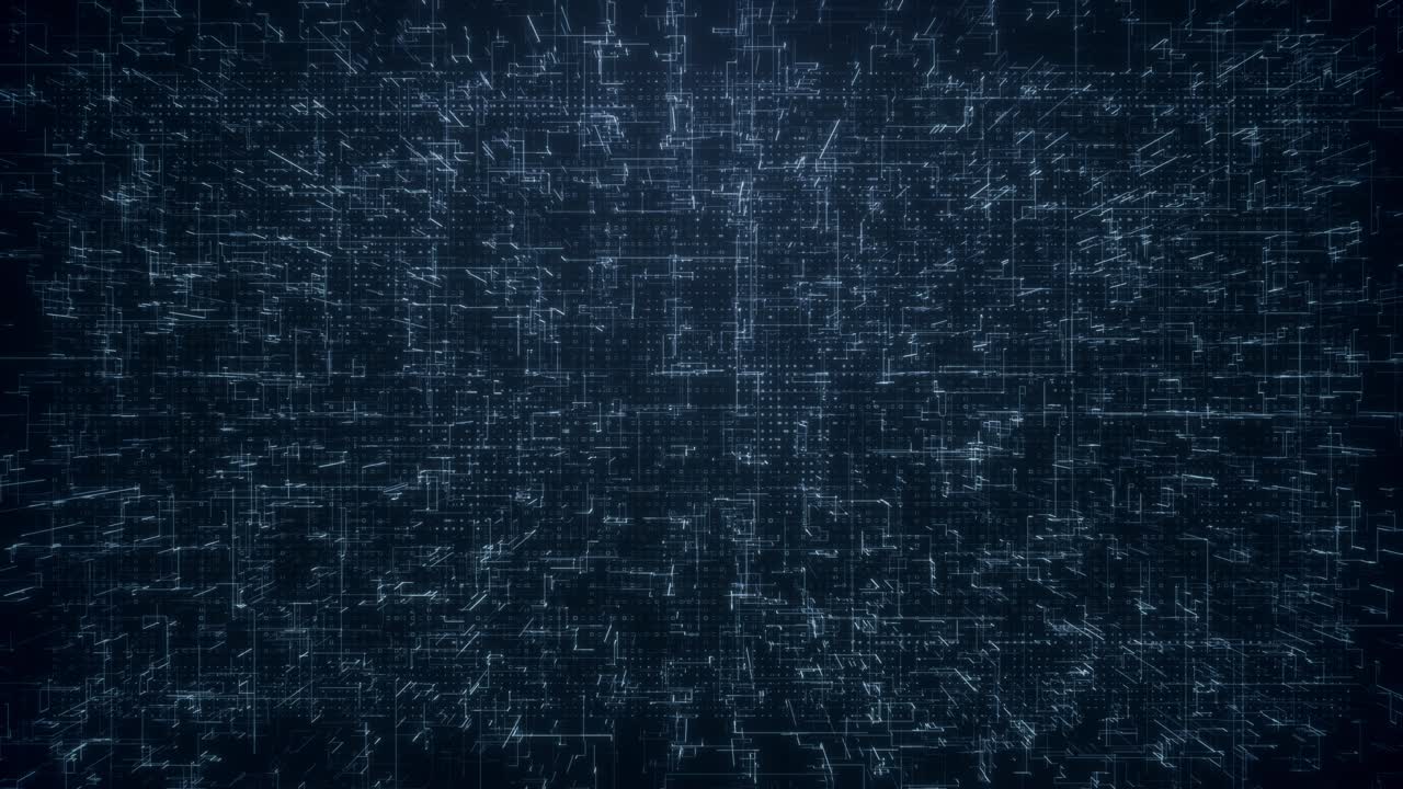 Flowing digital grid concept with AI, machine learning, blockchain, and data transfer. 3D network connectivity, cyberspace, and sci-fi elements in a hi-tech virtual environment