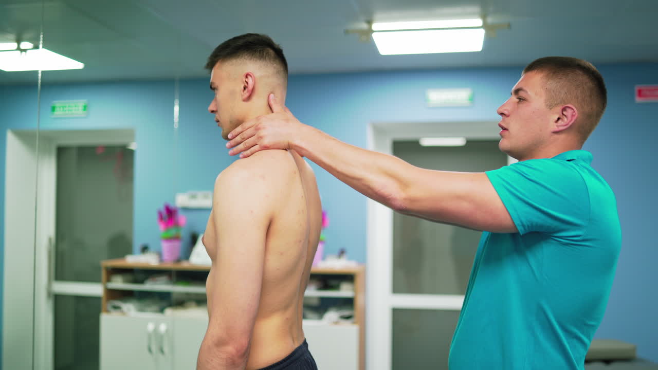 Physiotherapy worker with client. Physiotherapist working with patient in rehabilitation center